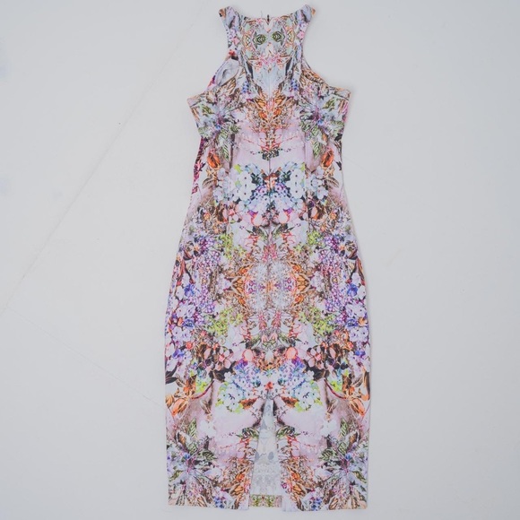 Zara Mirror Print Floral Racerback Pencil Dress XS - Picture 3 of 3